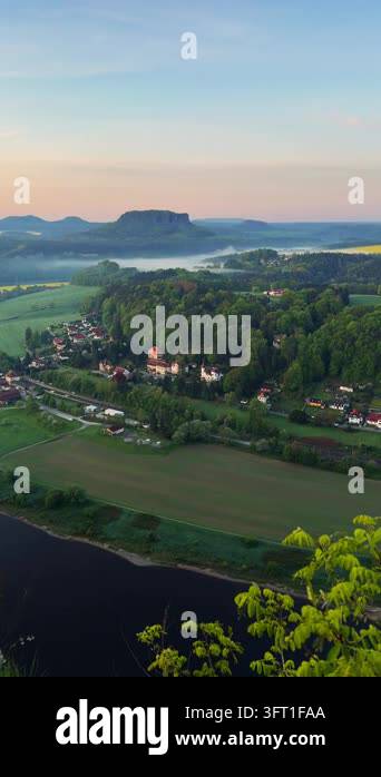 Vertical beautiful view from Bastei Bridge overlooking Elbe River ...