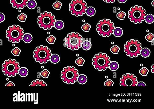 Seamless looping animation featuring interlocking red and purple gears ...