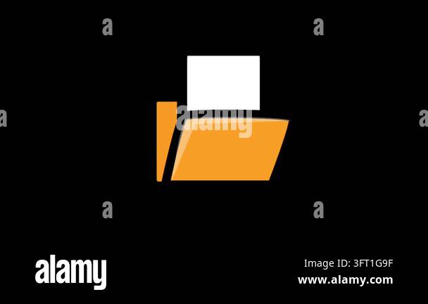 Animated orange folder icon with document file sliding in. Data storage ...