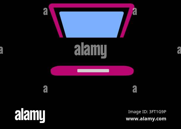 Animated flat icon of pink laptop computer with folder and documents on ...