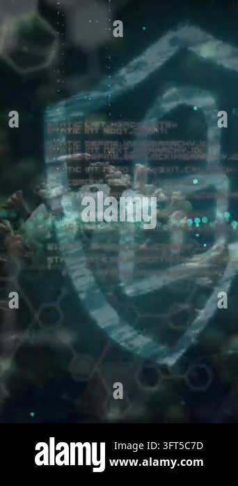 Security padlock icon and fingerprint biometric scanner against data ...