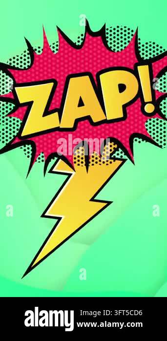 Animation of zap text over retro vibrant pattern background. Social ...