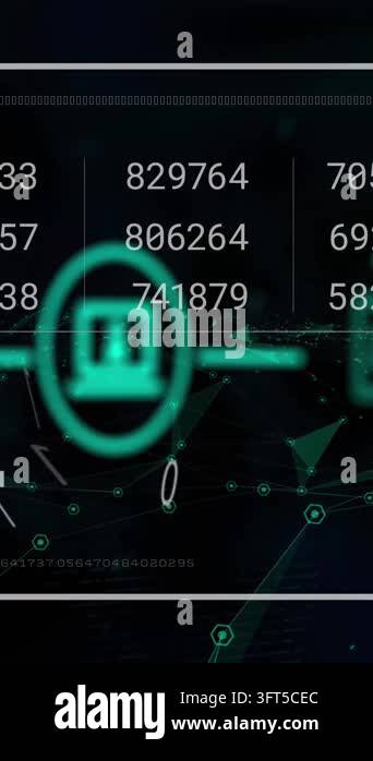 Animation of data processing with icons and digital human on black ...