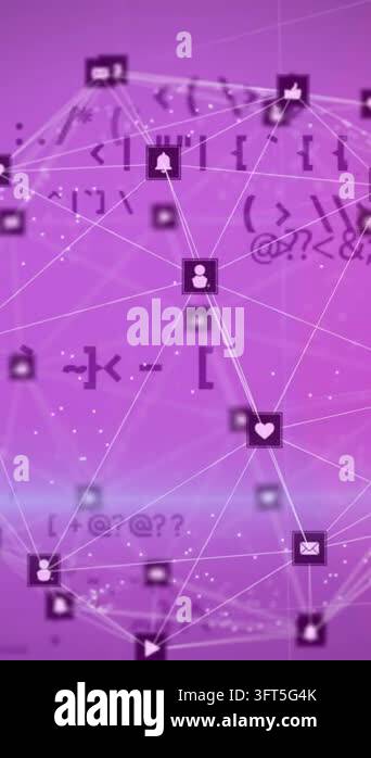 Animation of digital interface with icons and data processing. Global ...
