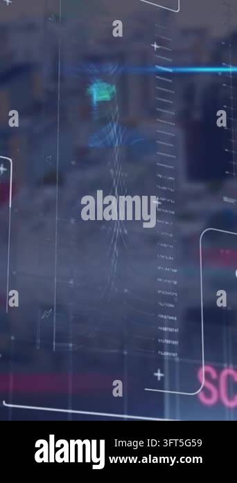 Hd Interfaces Animation of interface with data processing against aerial view of tall ...