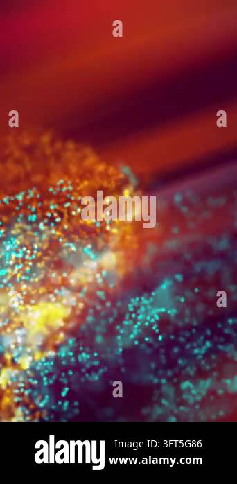 Animation of moving glowing lights and waves over black background ...