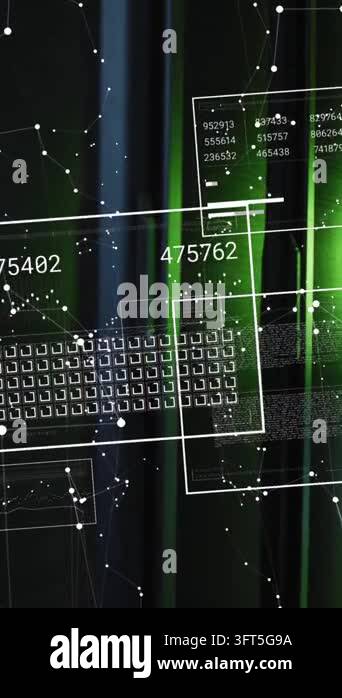 Hd Interfaces Animation of data processing over server room. Global business and ...