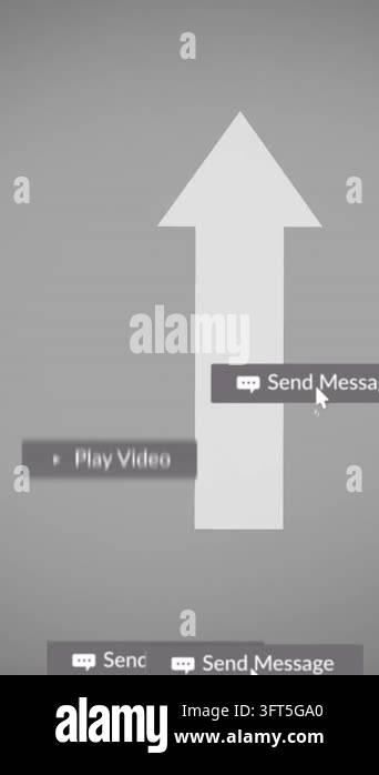 Animation of media icons over arrows. communication technology, data ...