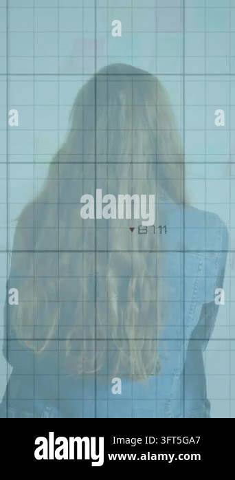 Financial data and graph animation over two women looking at whiteboard ...