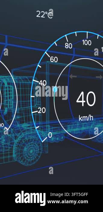 Animation of interface with charging battery icon and speedometer over ...