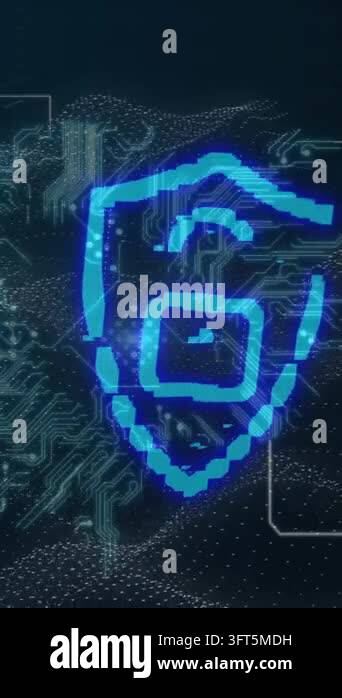Animation of a blue padlock in a blue shield with social icons over a ...