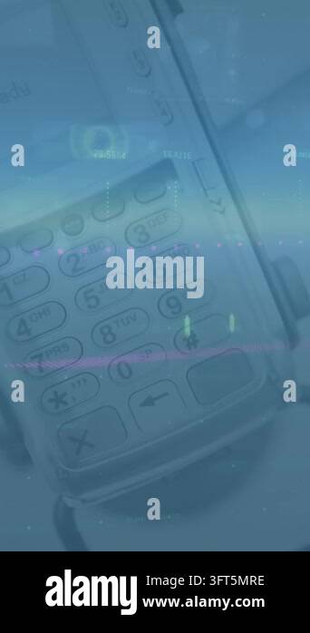 Animation of financial graphs over payment terminal. Data processing ...