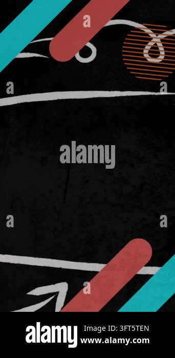 Digital animation of colorful abstract shapes and multiple icons ...