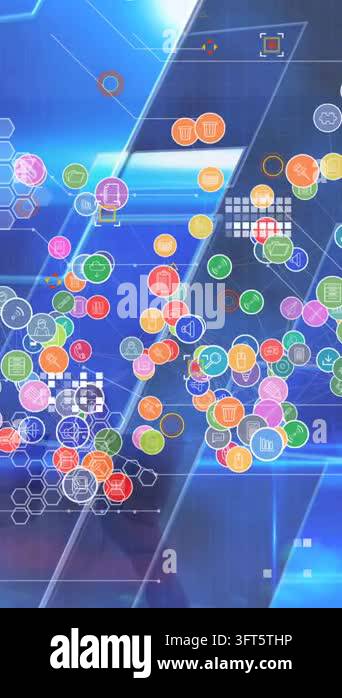 Animation of network of digital icons and statistical data processing ...