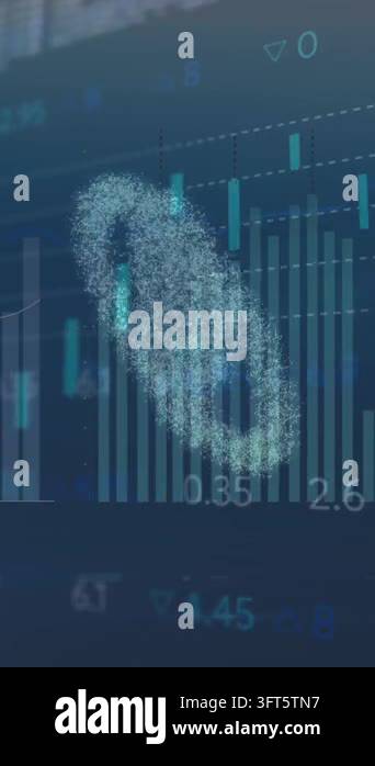 Animation of financial data processing over icon. Global technology ...
