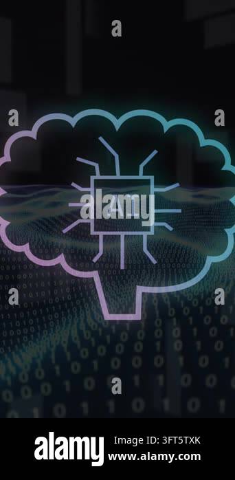 Animation of ai text, icons and binary coding. Global connections ...