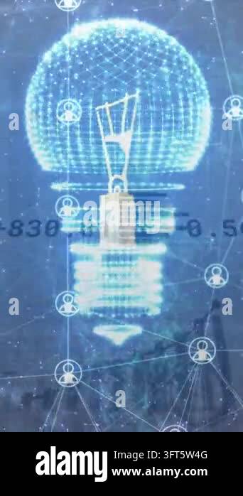 Animation of light bulb, connections with chatbot icons and data ...