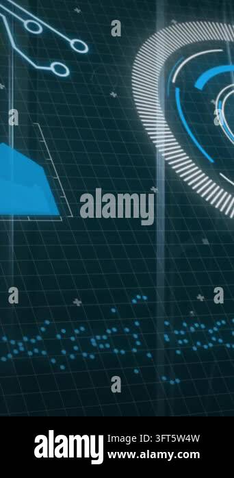 Animation of digital interface with futuristic graphics over grid ...