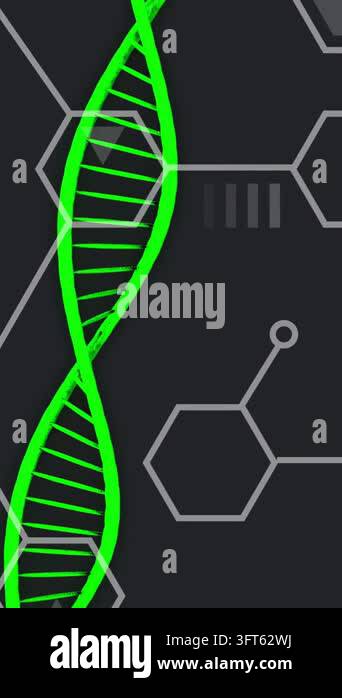 Vertical video: On play green helix rotating diagonally across static ...