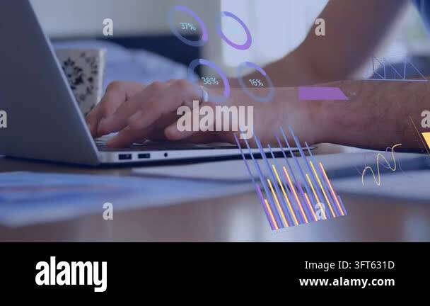 Male professional resting hands then typing, updating animated ...