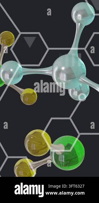 Vertical video: Camera starting orbit, cluster rotating right atoms ...