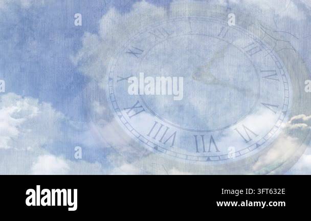 Roman Tim's Breeze moving translucent clock face and clouds, drifting obscuring ...