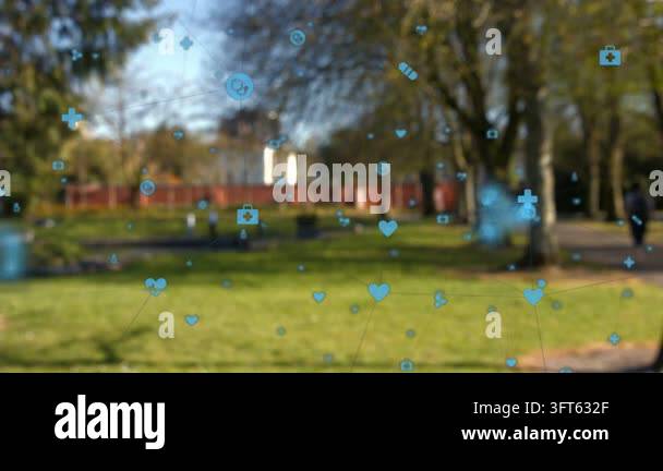 Blue icons appearing at animation start, spreading into clusters to ...