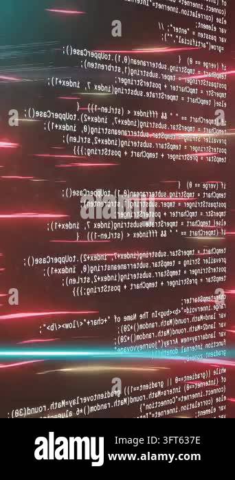 Vertical video: Code column appearing and showing code, cyan line ...