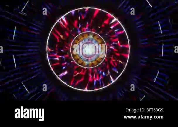 Multicolored kaleidoscope pattern with glowing lights and dark ...