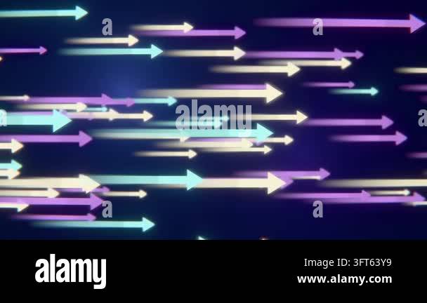 Colorful glowing neon arrows moving fast horizontally across a digital ...
