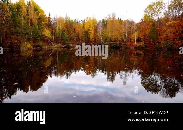 Colorfull Editorial Makeup Autumn Forest Reflected Across Quiet Lake. Peaceful autumn nature ...