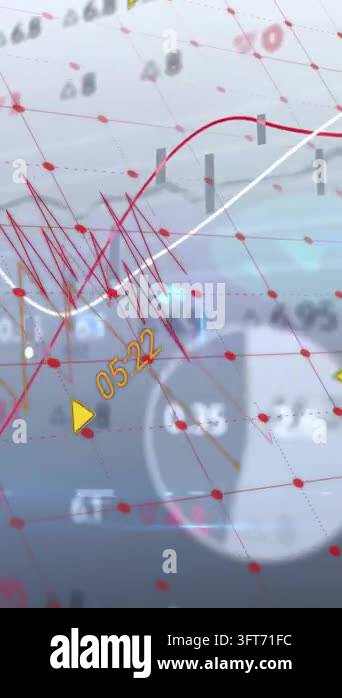 Data viz shifting white or red trends over red-node grid while ...