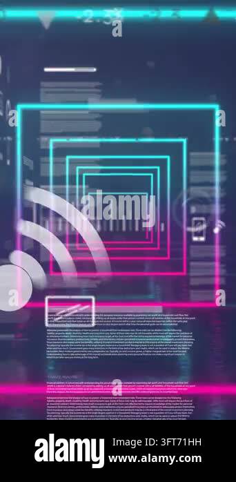 Vertical video: Neon squares receding while radar arc entering left ...