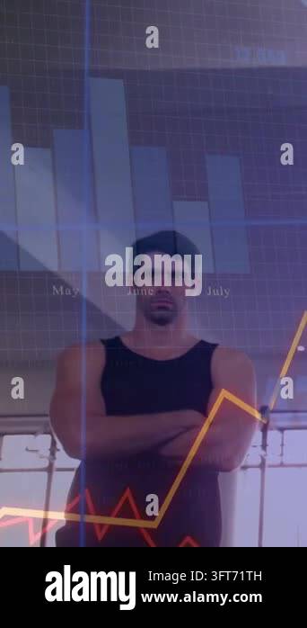 Vertical video: Charts appearing and moving man standing while overlays ...