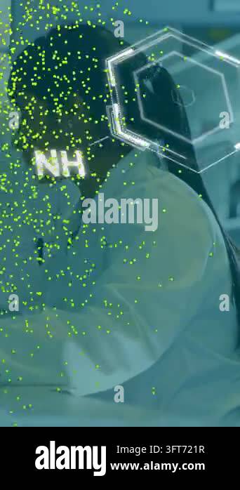 Vertical video: Woman scientist sitting left green cloud coming HUD ...
