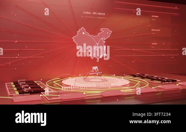 Pepil Animating China map above neon hub in control room, nodes lighting ...