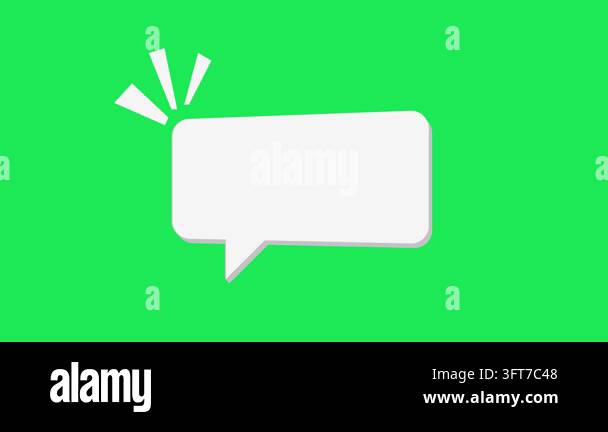 An animated white speech bubble pulsing against a solid green screen ...