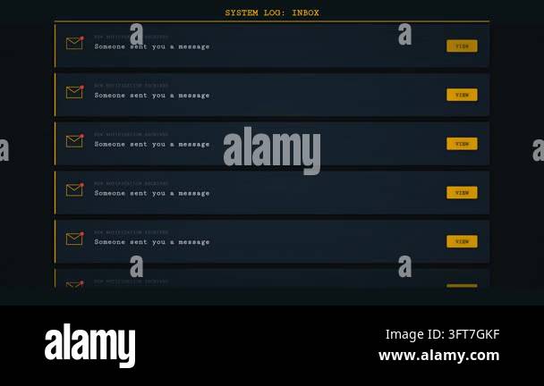 Gui Ystem Retro digital system log interface displaying an inbox list with ...