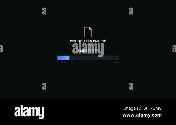 A sleek digital animation showing a file download process on a black ...