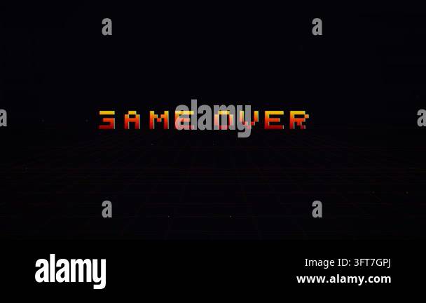 A vintage style arcade pixel art animation displaying the text Game ...