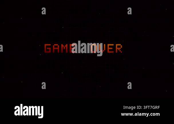 A classic retro style pixelated Game Over message appearing on a dark ...