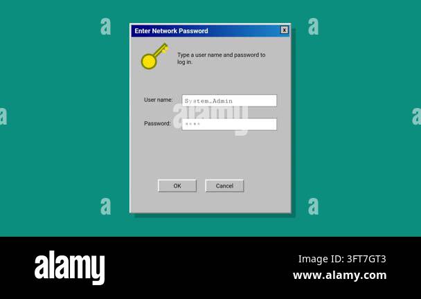 Gui Ystem Animated classic computer network login interface showing username and ...