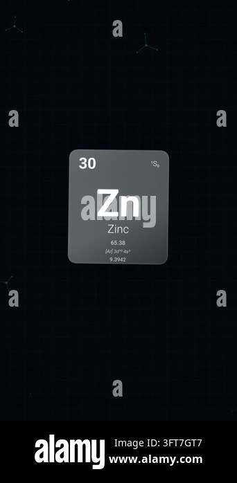 Scientific motion graphic featuring the zinc chemical element square ...