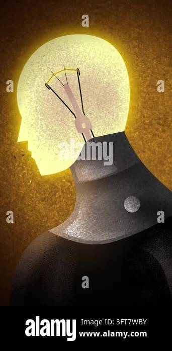 side profile silhouette of a man with a light bulb head turning on ...