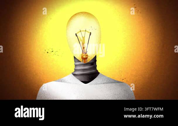 surrealist man with a lightbulb head turning on Stock Video Footage - Alamy