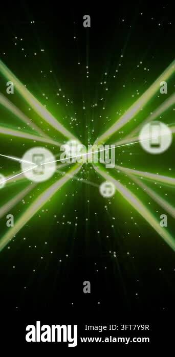 Vertical video: Green tunnel pulsing, sending nodes (phone or music ...