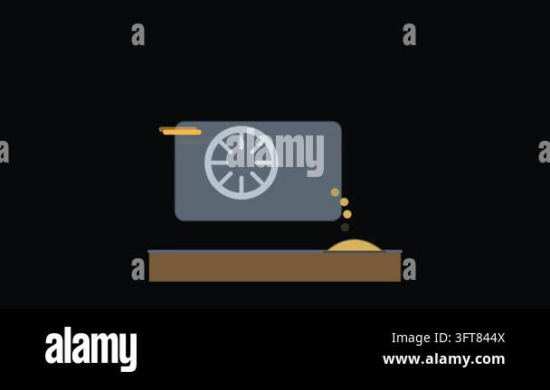 A rotary machine threshes grain, separating it from the husk, a looping ...
