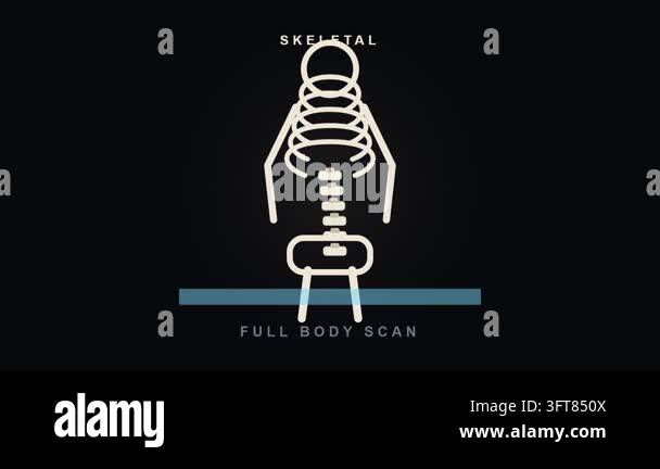 Human skeleton with spine and ribs and a moving scanner line on a dark ...