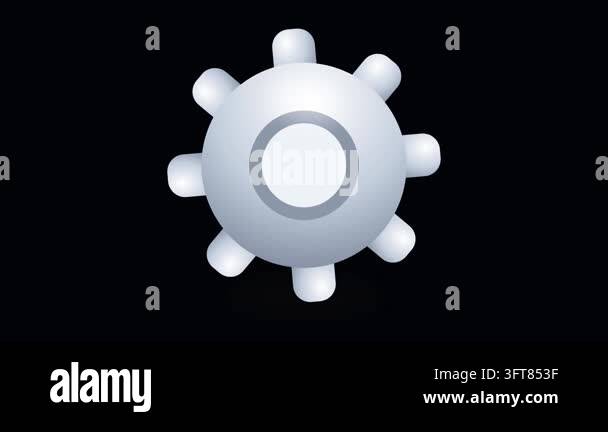 A silver settings gear rotates smoothly on a black background. Seamless ...