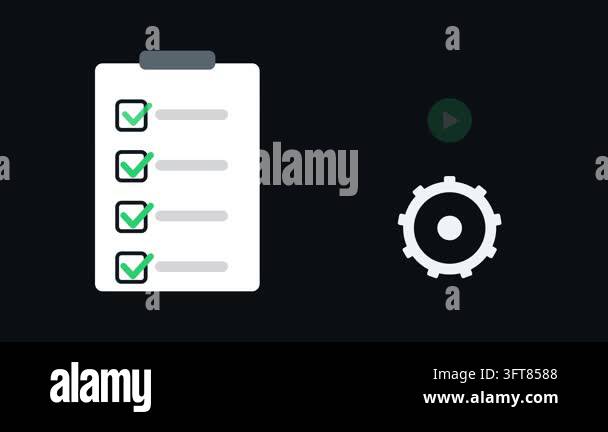 A safety checklist with completed boxes appears beside a rotating ...